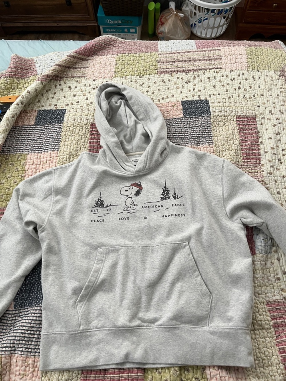 American Eagle Outfitters Light Gray Snoopy Pullover Hoodie